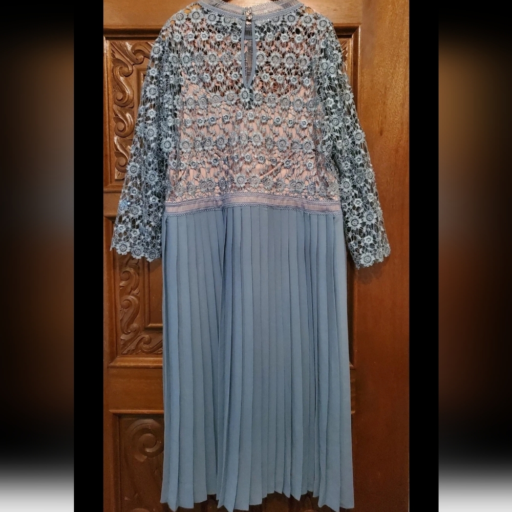 ASOS Curve Dress Plus Size 18 Embroidered Lace Soft Pink and Blue Dress A-Line - Picture 8 of 10